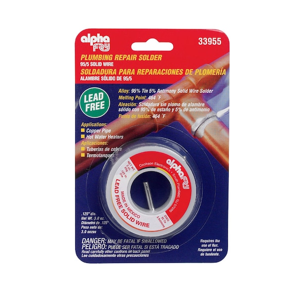 Alpha Metals Alpha Fry 3 oz Lead-Free Plumbing Solder 0.125 in. D Tin/Antimony 95/5 1 pc 33955 - main
